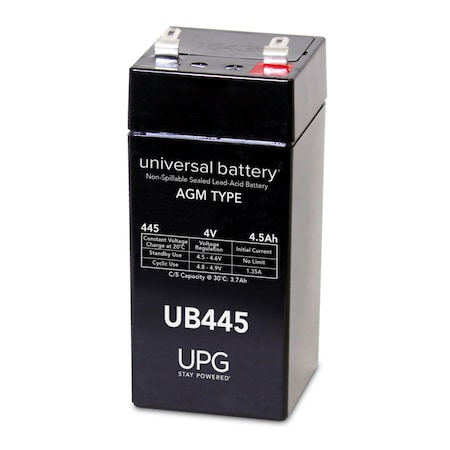 Upg Sealed Lead Acid Battery, 4 V, 4.5Ah, UB445, F1 (Faston Tab) Terminal, AGM Type 40559